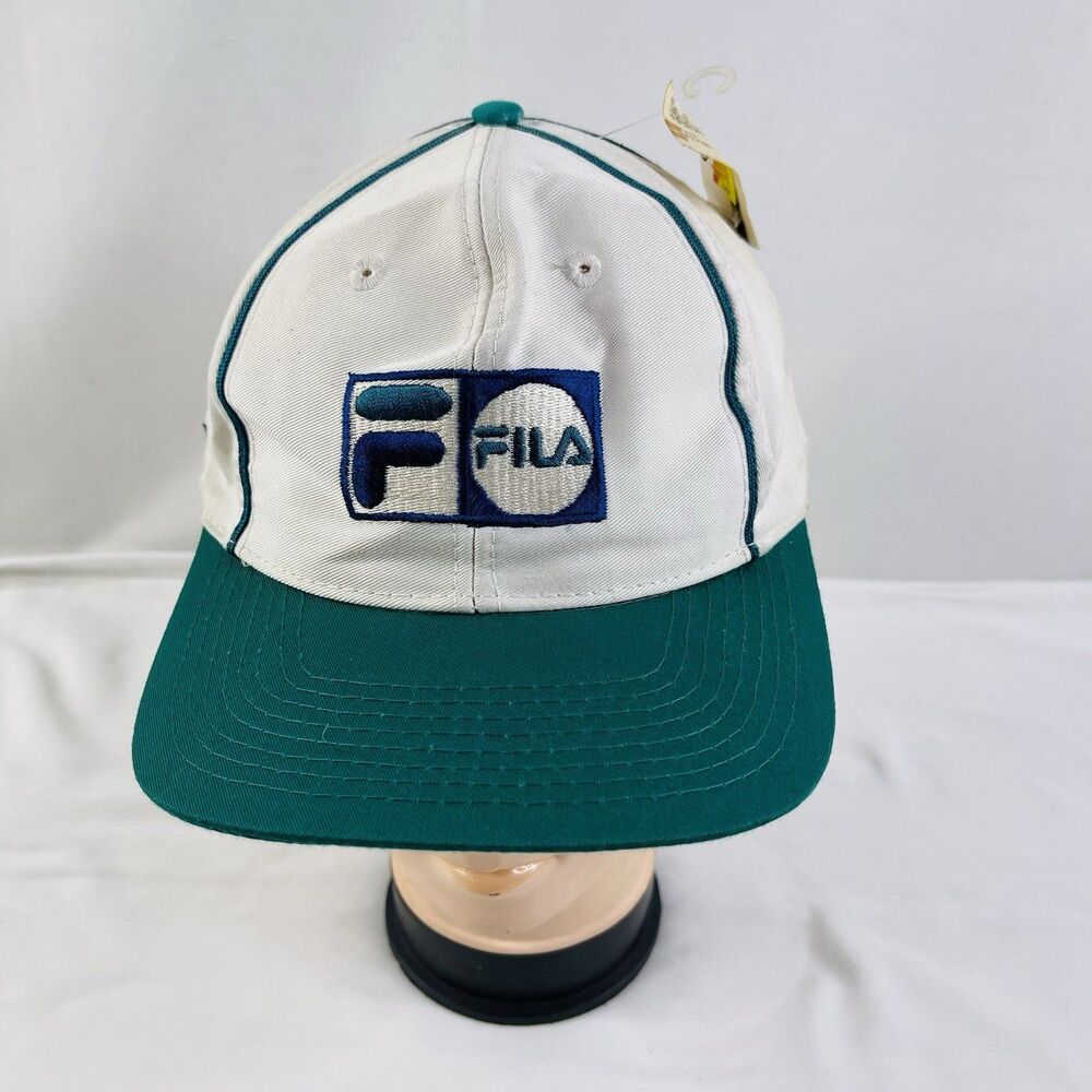 Vintage FILA Double Logo Three Tone White,Blue, Green Snapback Hat Cap
